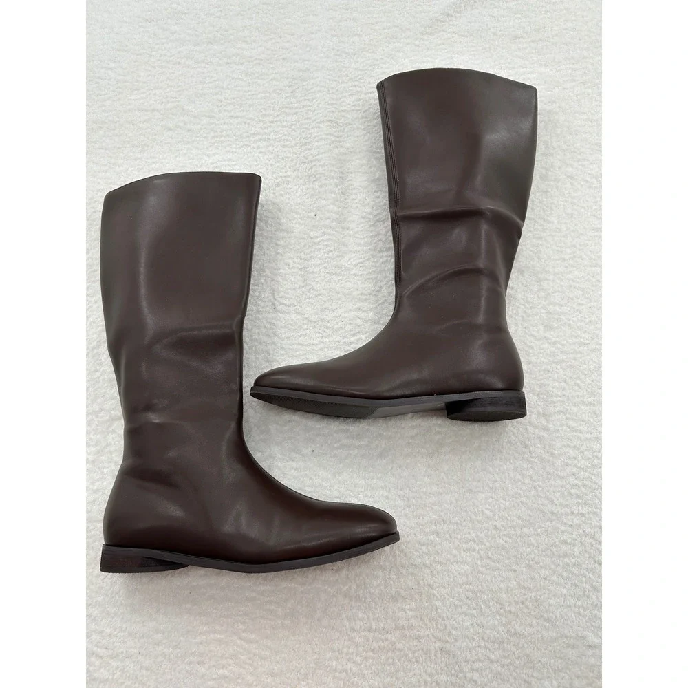 SLXCHBSL Brown Flat Knee High Tall Boots Side Zip Womens Size‎ 9 NEW